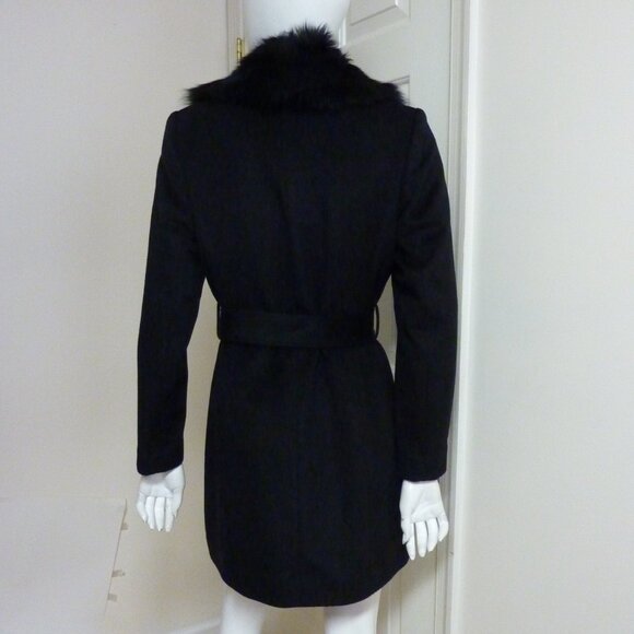 Sofia Cashmere Shearling Collar Wool Blend Wrap Coat - Picture 8 of 9
